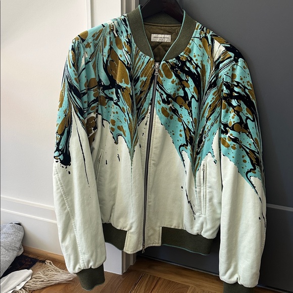 Dries Van Noten Teal and Gold Patterned bomber Jacket